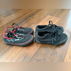 Vans Kids Black Canvas Sneakers with Red Trim and Checker Accent